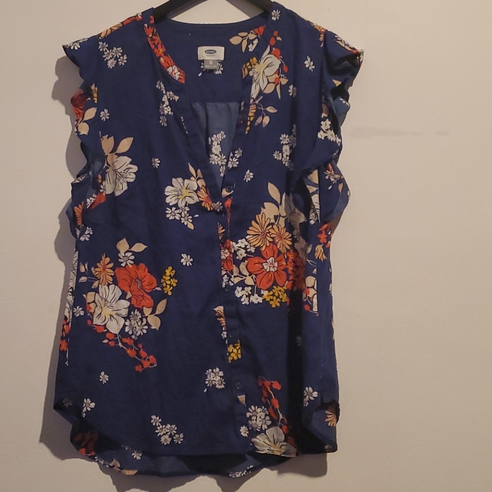 Navy floral blouse